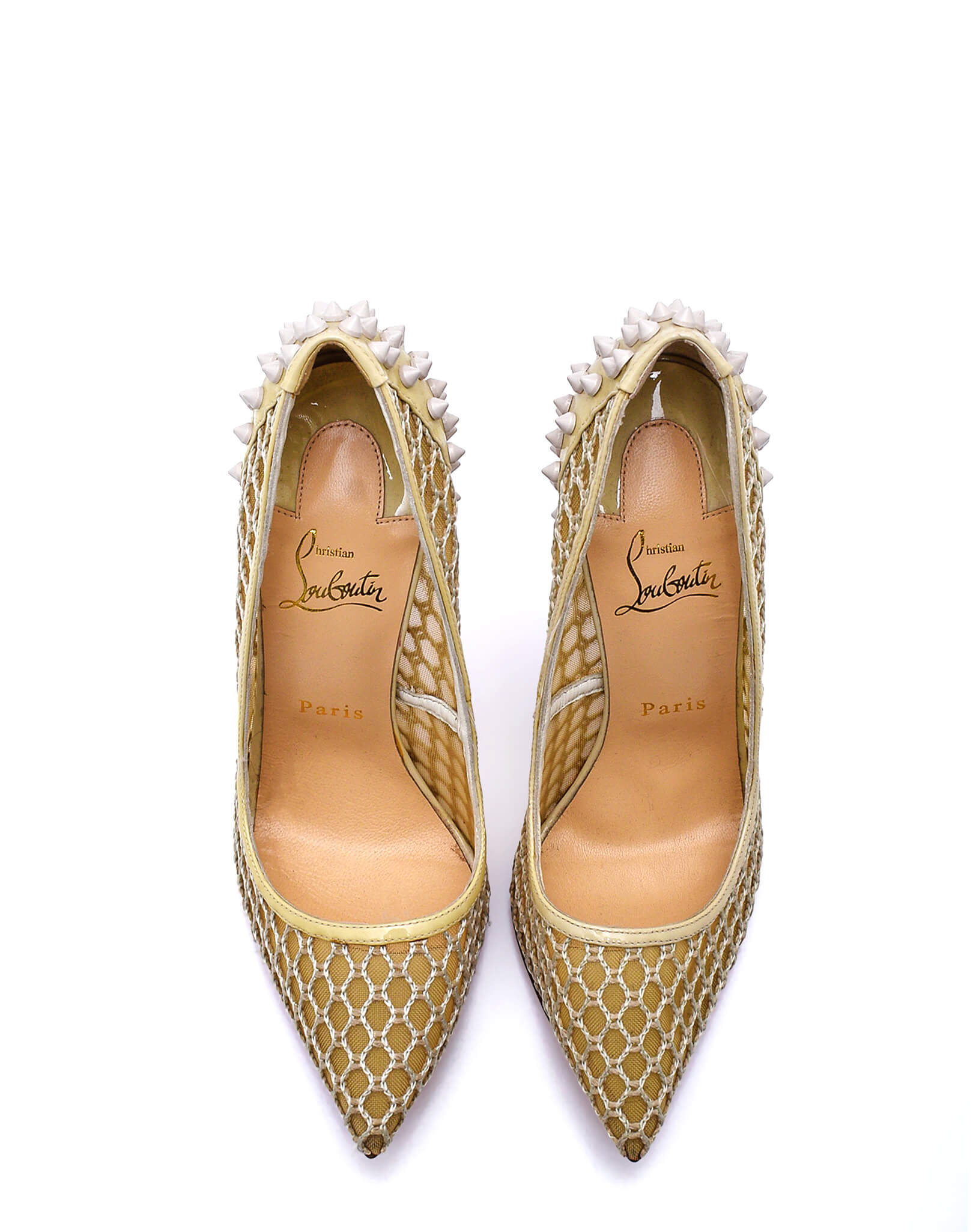 Christian Louboutin- Cream Mesh&Spike Embellished Pumps / 39,5